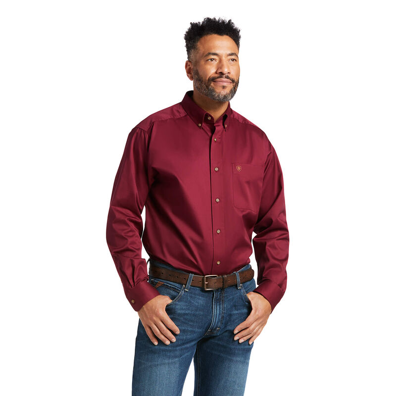 Camisas Ariat Solid Twill Classic Fit Burdeos Hombre - Chile 203-XBFVDG